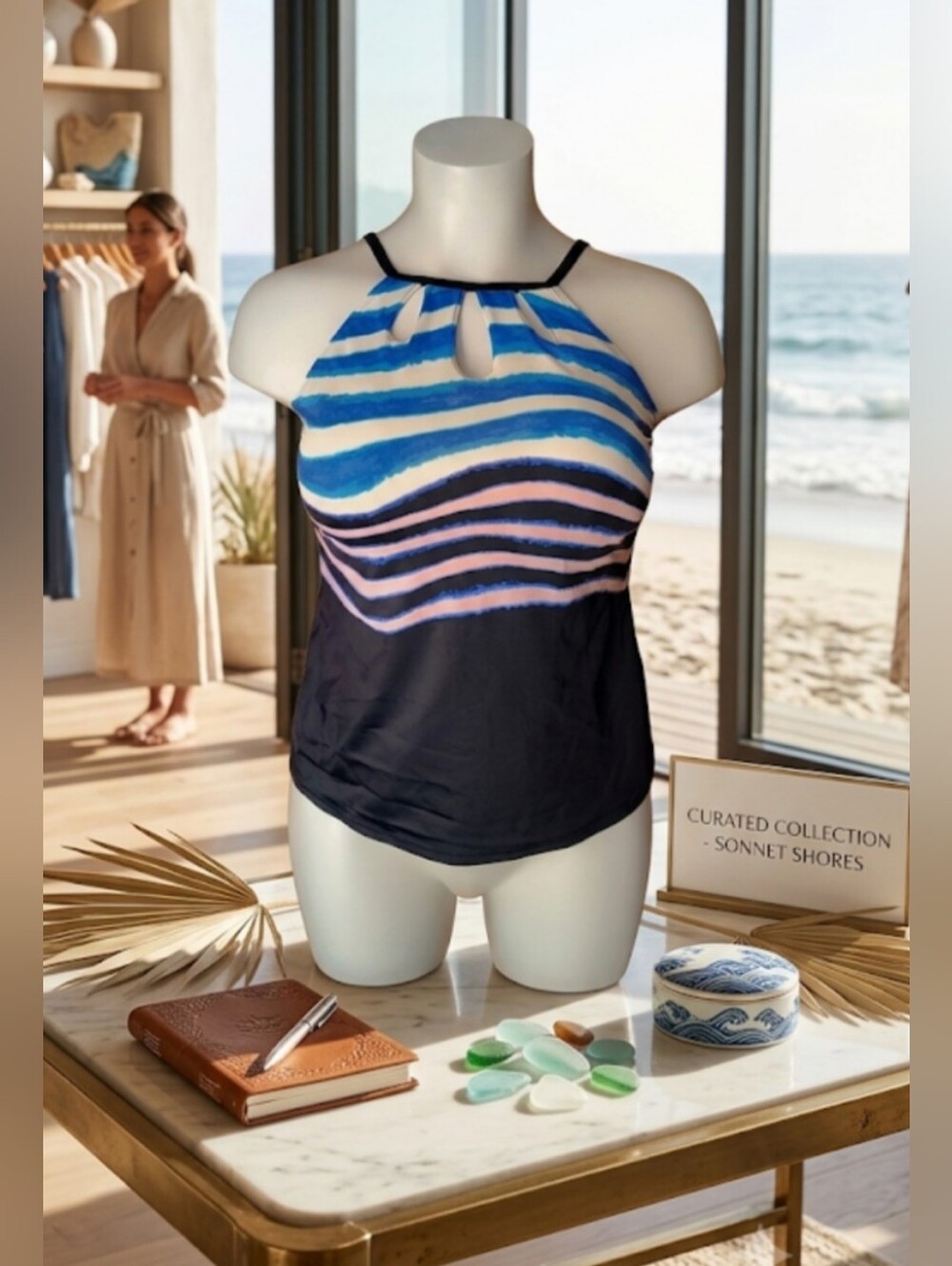 Sonnet Shores Built-in Bra Halter Tankini Top